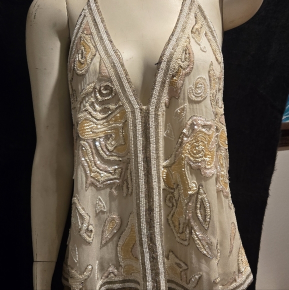 Free People Tops - Free People Beaded Ivory and Gold Embellished Camisole